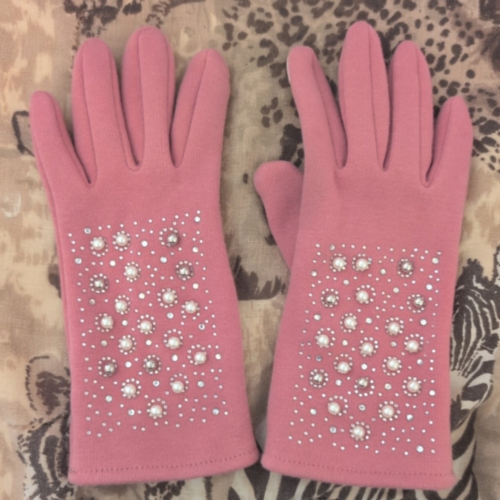 Pink Embellished Women's Fashion Gloves